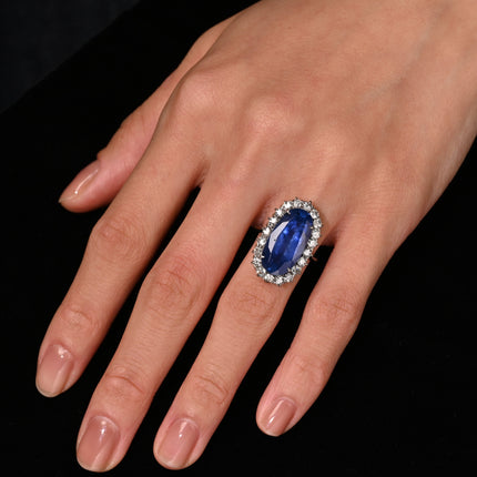 Antique Old Mine 11.3 Carat No Heat Burma Blue Sapphire & Diamond Halo Ring in Platinum