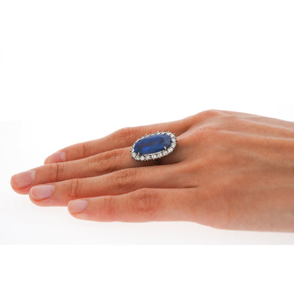 Antique Old Mine 11.3 Carat No Heat Burma Blue Sapphire & Diamond Halo Ring in Platinum