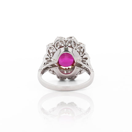 Art Deco 4.05 Carat Ruby and Old Euro Diamond Halo Platinum Ring - AGL Certified
