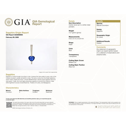 3.50 Carat Heart Cut Sri Lanka Blue Sapphire Diamond Channel Set Bail 18K White Gold Drop Pendant