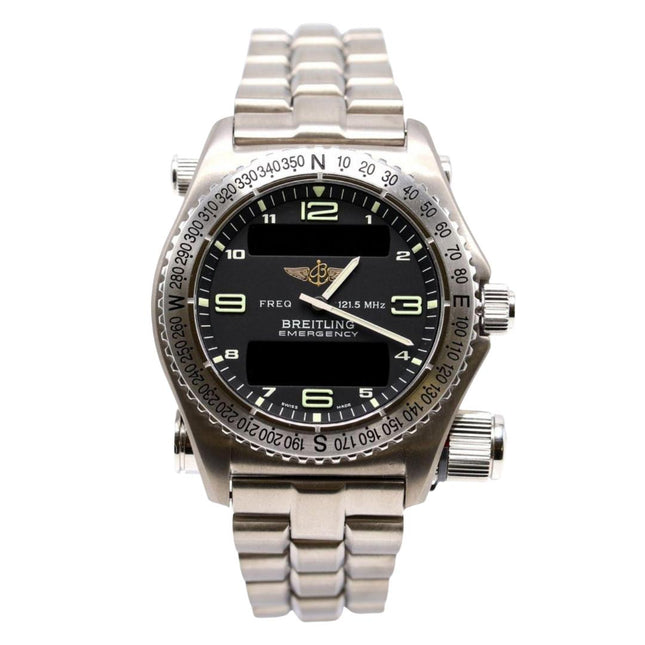 Breitling Emergency E56321 Titanium Black Dial Quartz Transmitter Watch Full Set-Time and Carat