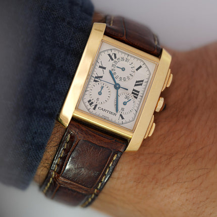 Cartier 18k Gold Tank Francaise Chronograph XL Watch-Time and Carat