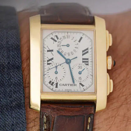 Cartier 18k Gold Tank Francaise Chronograph XL Watch-Time and Carat
