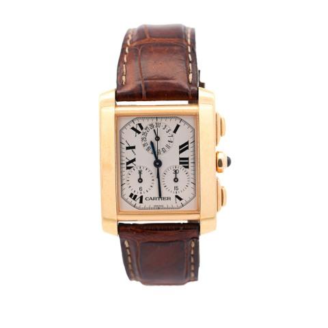 Cartier 18k Gold Tank Francaise Chronograph XL Watch-Time and Carat