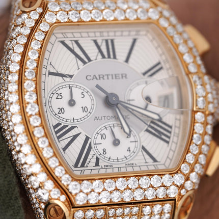 Cartier Roadster XL Chronograph 2619 Diamond Set 18K Gold Watch-Time and Carat