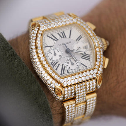 Cartier Roadster XL Chronograph 2619 Diamond Set 18K Gold Watch-Time and Carat