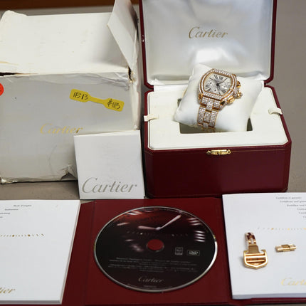 Cartier Roadster XL Chronograph 2619 Diamond Set 18K Gold Watch-Time and Carat