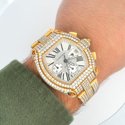 Cartier Roadster XL Chronograph 2619 Diamond Set 18K Gold Watch-Time and Carat