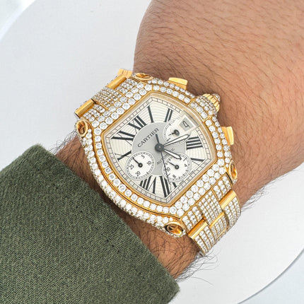 Cartier Roadster XL Chronograph 2619 Diamond Set 18K Gold Watch-Time and Carat