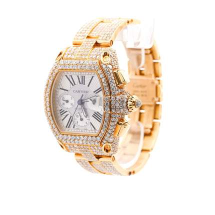 Cartier Roadster XL Chronograph 2619 Diamond Set 18K Gold Watch-Time and Carat