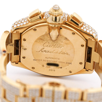 Cartier Roadster XL Chronograph 2619 Diamond Set 18K Gold Watch-Time and Carat