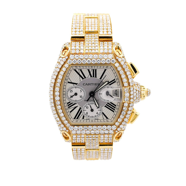 Cartier Roadster XL Chronograph 2619 Diamond Set 18K Gold Watch-Time and Carat