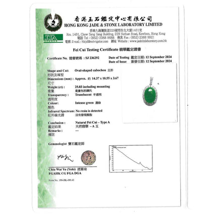 Certified 5.11 Carat Jadeite Jade and Diamond Platinum Pendant Necklace