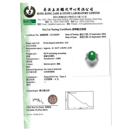 Certified 5.80 Carat Natural Jadeite Jade and Baguette Diamond Platinum Ring
