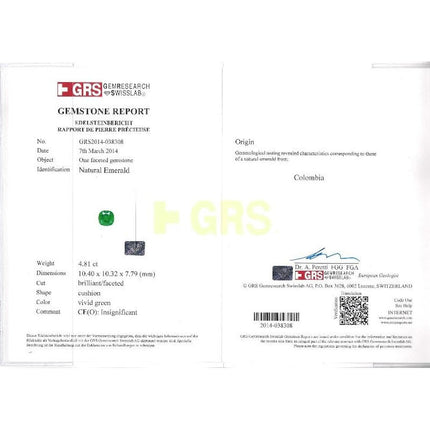 Colombian Emerald Cushion Cut Diamond Ring Drop Earrings Set-Time and Carat