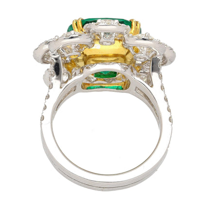 Colombian Emerald Cushion Cut Diamond Ring Drop Earrings Set-Time and Carat