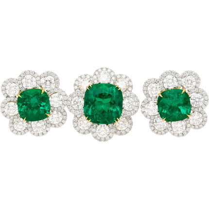Colombian Emerald Cushion Cut Diamond Ring Drop Earrings Set-Time and Carat