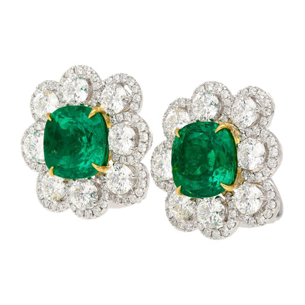 Colombian Emerald Cushion Cut Diamond Ring Drop Earrings Set-Time and Carat