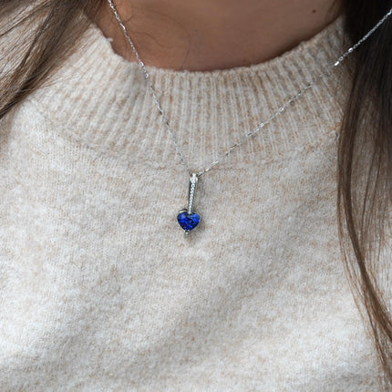 3.50 Carat Heart Cut Sri Lanka Blue Sapphire Diamond Channel Set Bail 18K White Gold Drop Pendant