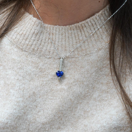 3.50 Carat Heart Cut Sri Lanka Blue Sapphire Diamond Channel Set Bail 18K White Gold Drop Pendant