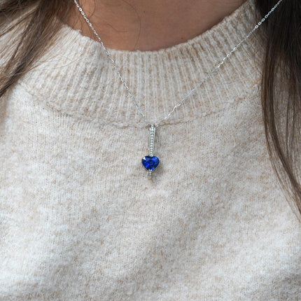 3.50 Carat Heart Cut Sri Lanka Blue Sapphire Diamond Channel Set Bail 18K White Gold Drop Pendant