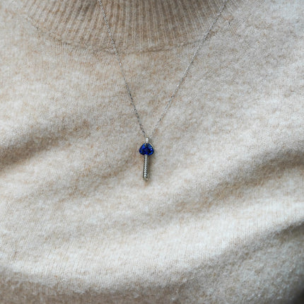 3.50 Carat Heart Cut Sri Lanka Blue Sapphire Diamond Channel Set Bail 18K White Gold Drop Pendant