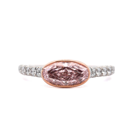 1.10ct Fancy Light Pink Oval Diamond East-West Pavé Ring | GIA