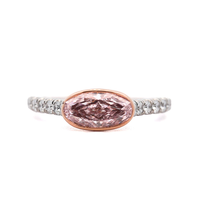 1.10ct Fancy Light Pink Oval Diamond East-West Pavé Ring | GIA