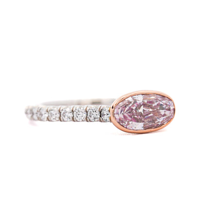 1.10ct Fancy Light Pink Oval Diamond East-West Pavé Ring | GIA