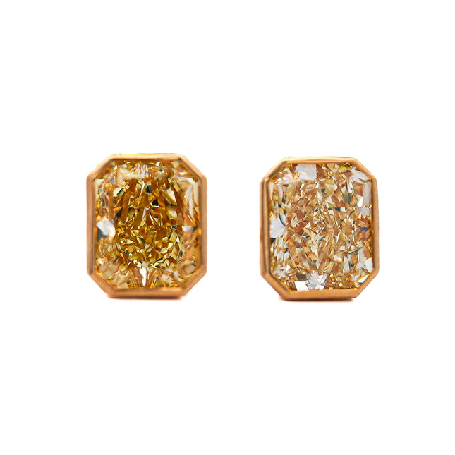 4.02ctw Fancy Yellow Radiant Diamond Bezel Stud Earrings 18K | GIA