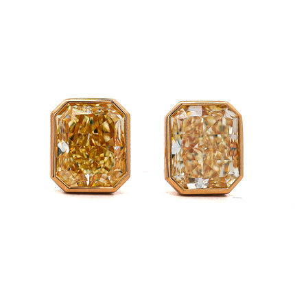 4.02ctw Fancy Yellow Radiant Diamond Bezel Stud Earrings 18K | GIA