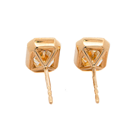 4.02ctw Fancy Yellow Radiant Diamond Bezel Stud Earrings 18K | GIA