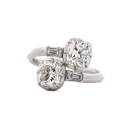 2.18ctw Cushion Diamond Toi et Moi Bypass Ring Platinum | GIA