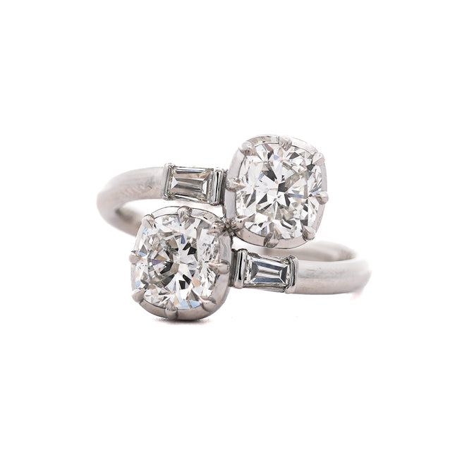 2.18ctw Cushion Diamond Toi et Moi Bypass Ring Platinum | GIA