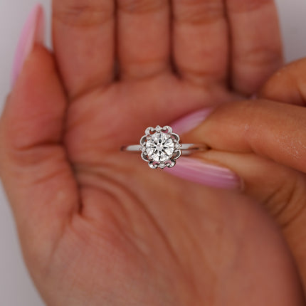 0.96ctw Round Brilliant Diamond Floral Ring 14K White Gold | GIA