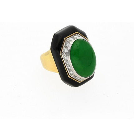 David Webb Jadeite Jade Cabochon Diamond Black Onyx Statement Ring-Time and Carat
