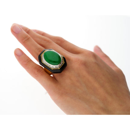 David Webb Jadeite Jade Cabochon Diamond Black Onyx Statement Ring-Time and Carat