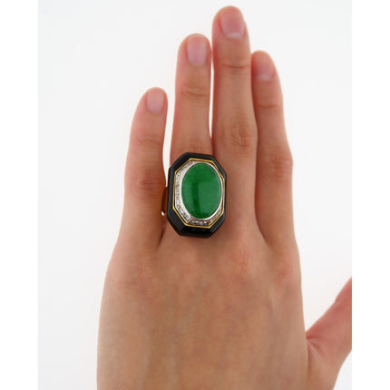 David Webb Jadeite Jade Cabochon Diamond Black Onyx Statement Ring-Time and Carat