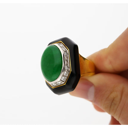 David Webb Jadeite Jade Cabochon Diamond Black Onyx Statement Ring-Time and Carat