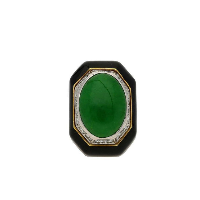 David Webb Jadeite Jade Cabochon Diamond Black Onyx Statement Ring-Time and Carat