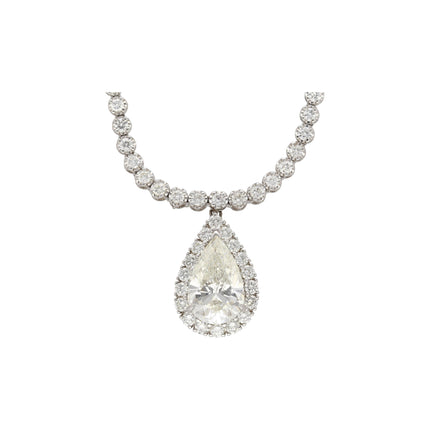EGL Certified 5.02 Carat Pear Diamond Pendant and Diamond Halo & Sapphire Detail