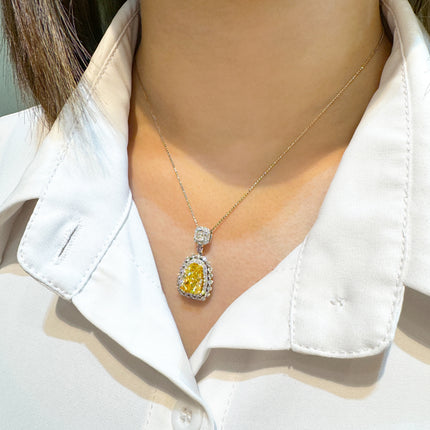 GIA Certified 3.28 Carat Fancy Intense Yellow Shield Kite Cut Natural Diamond Pendant Necklace