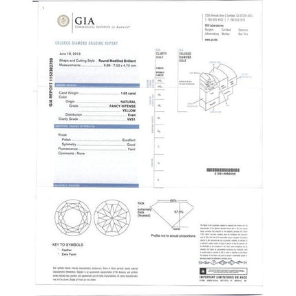 GIA Cert. 1.65 Carat Fancy Intense Yellow Diamond Double Halo Ring