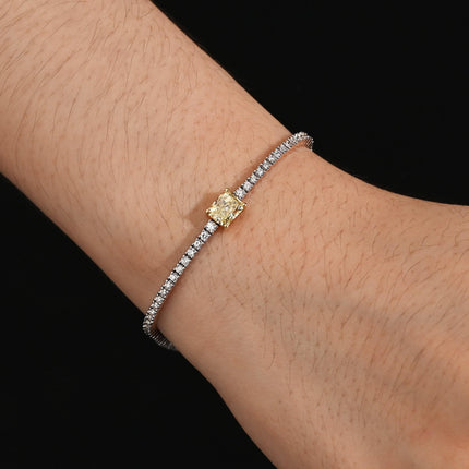 GIA Cert. 2.65 Carat Yellow Diamond Center 18K Tennis Bracelet-Time and Carat