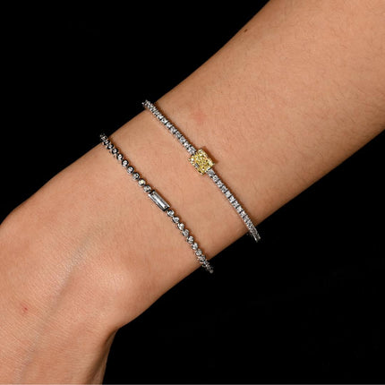GIA Cert. 2.65 Carat Yellow Diamond Center 18K Tennis Bracelet-Time and Carat