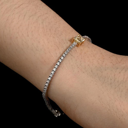 GIA Cert. 2.65 Carat Yellow Diamond Center 18K Tennis Bracelet-Time and Carat