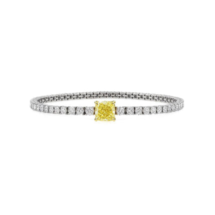 GIA Cert. 2.65 Carat Yellow Diamond Center 18K Tennis Bracelet-Time and Carat