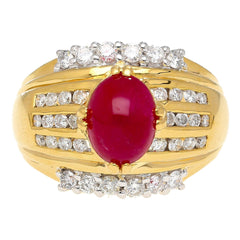 GIA Cert. 3.93 Carat No Heat Ruby & Diamond Vintage Cocktail Ring