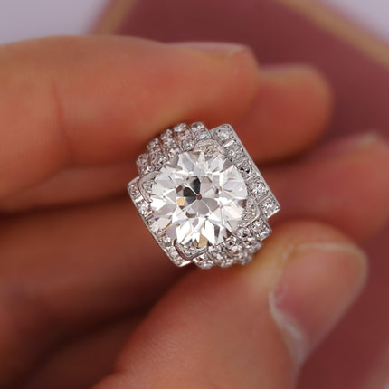 GIA Cert. 5.01 Carat Old Euro Cut Diamond Edwardian Antique Platinum Ring