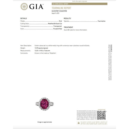 GIA Cert. 5.52 Carat Rubellite and Diamond Halo Filigree Ring
